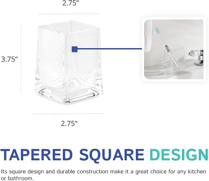 Huang Acrylic Clear Square Tapered Bathroom Toothbrush Holder/Tumbler | Easy to - Image 4