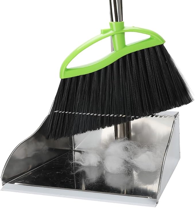 Soft Bristles Broom and Dustpan Set, Metal Dustpan by CHANHOO