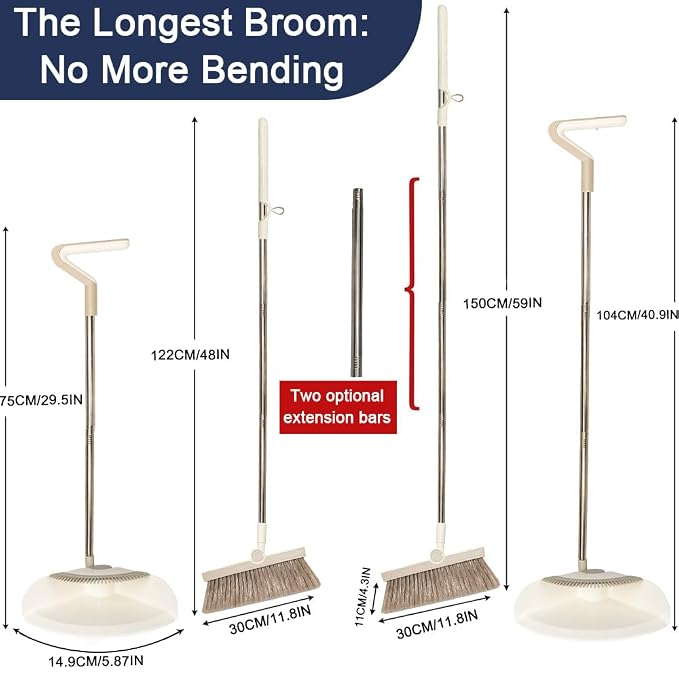 Triangular Indoor Broom and Dustpan Comb Set, 180° Rotating, Soft Bristle Long - Image 2