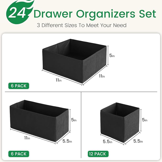 Criusia Drawer Organizer Clothes, 24 Pack Underwear Drawer Organizers, Foldable - Image 3