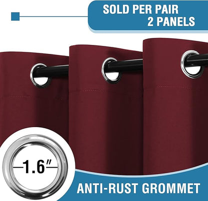 H.VERSAILTEX 100% Blackout Curtains for Bedroom Thermal Insulated Blackout Curtains 84 inch Length Full Light Blocking Curtains for Living Room with Black Liner 2 Panels Set, Burgundy