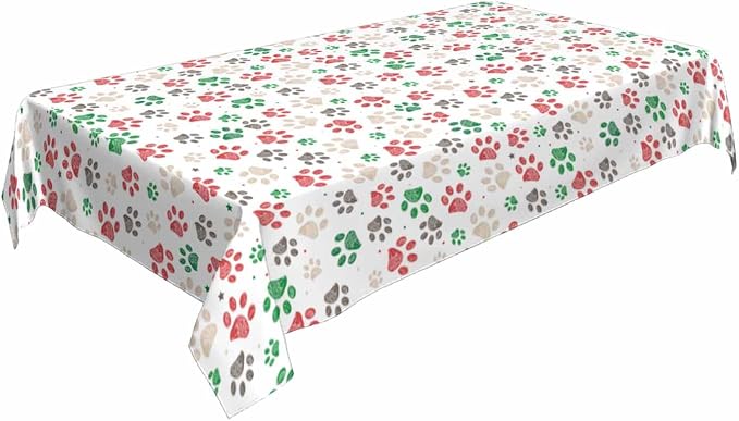 Paw Prints Table Cloth 52x70 Doodle Dog Cat Red Green Footprint Rectangular by Unknown