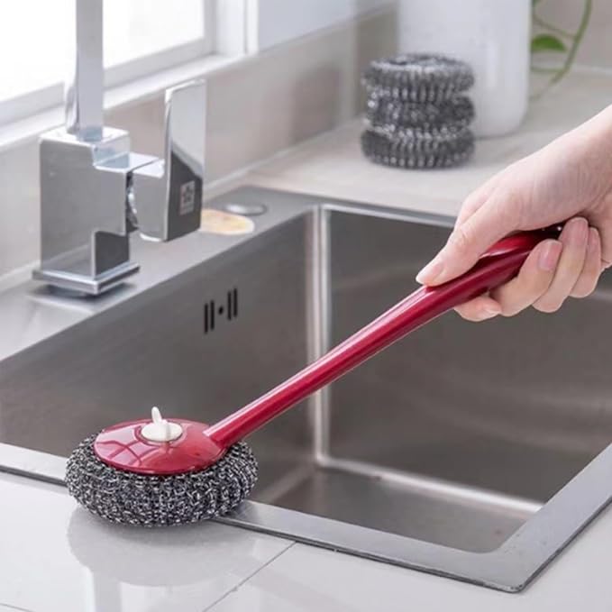 Steel Wool Brush Long Handle Stainless Steel Scrubbers Brush - Image 5