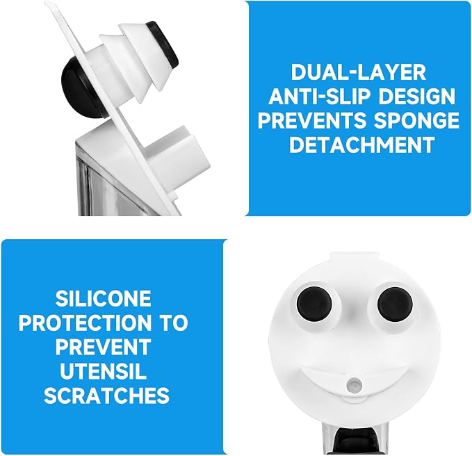 Smile Sponge Dish Wand Holder for Round Smiley Face Sponge Soap Dispensing - Image 7