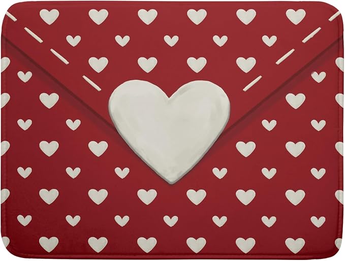 Valentines Day Dish Drying Mat for Kitchen Counter 18x24 Cream Red Love Heart by Aytipun