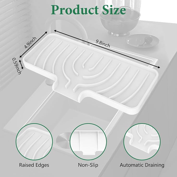 GUUKIN Sponge Holder for Kitchen Sink, 10x5 inch Silicone Dish Drying Mat - Image 2