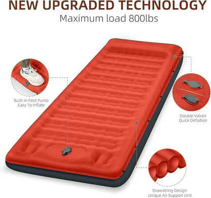 Camping Sleeping Pad, Extra Thick 5 Inch Camping Mat with Pillow, Built-in Foot Pump Inflatable Sleeping Pads Compact for Camping Backpacking Hiking Traveling Tent as Camping Essentials（O-B）