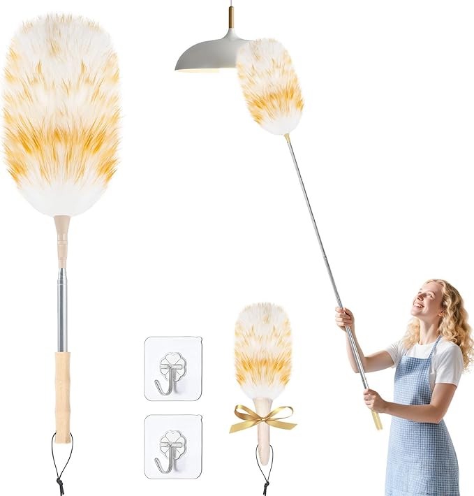 LOVECO Feather Duster for Cleaning, Extendable Lambswool Duster 29-49 Inch for by LOVECO