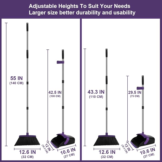 Large Broom and Dustpan Set, Self Cleaning Dustpan - Image 2