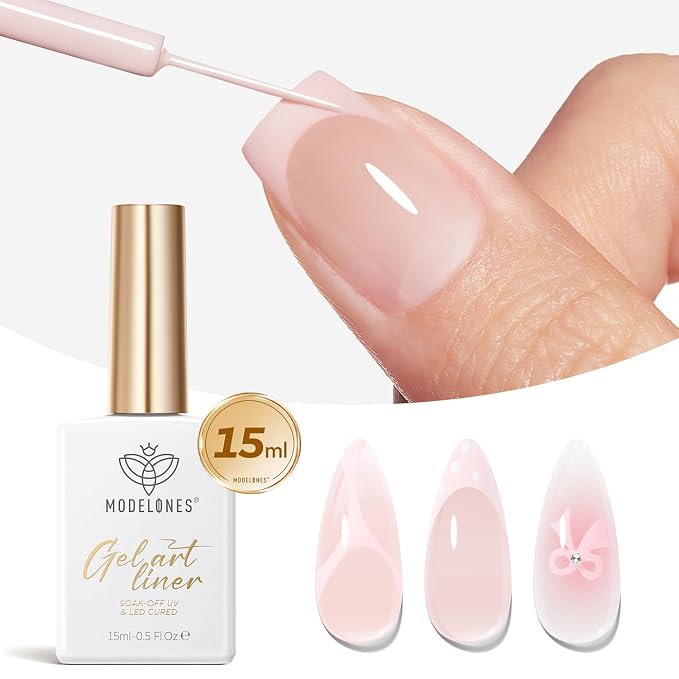 modelones Pink French Tip Liner Gel Polish, 15 ML Light Baby Blush Pastel Color - Image 9