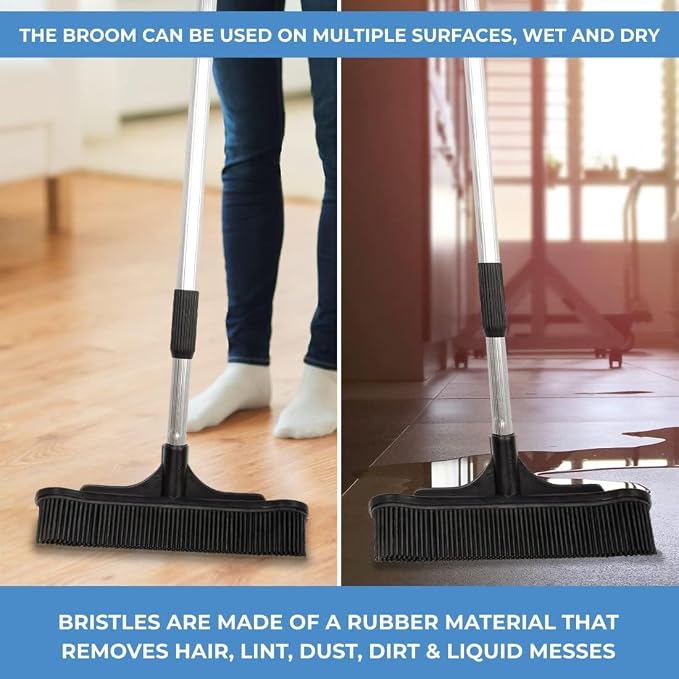 ForPro Extendable Salon Broom, Non-Scratch Rubber Bristles, Aluminum Handle - Image 7