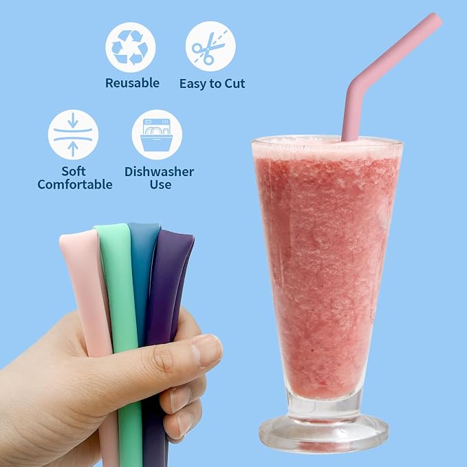 6 Pcs Bent Silicone Drinking Straw Set – Multi-Color, Reusable Silicone Straws - Image 5