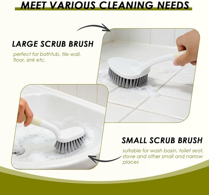 Heavy Duty Scrub Brush with Long Handle, Grout Cleaner Brush, Stiff Bristles - Image 3