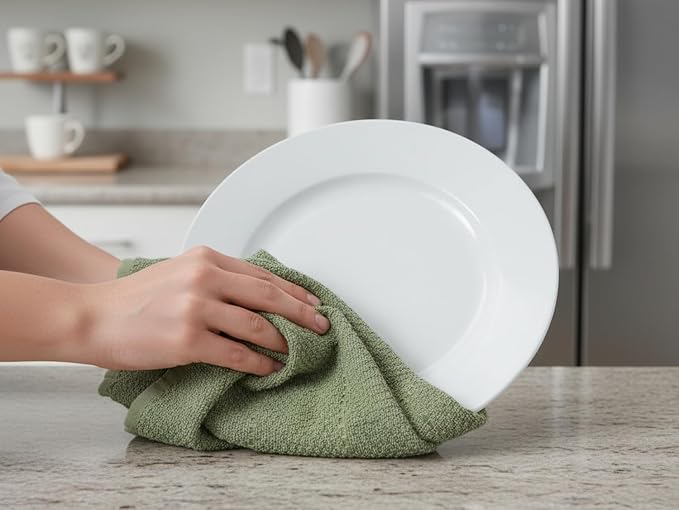 Serafina Home Dark Sage Green Kitchen Hand Dish Towels: Oversized 28" x 18" - Image 2