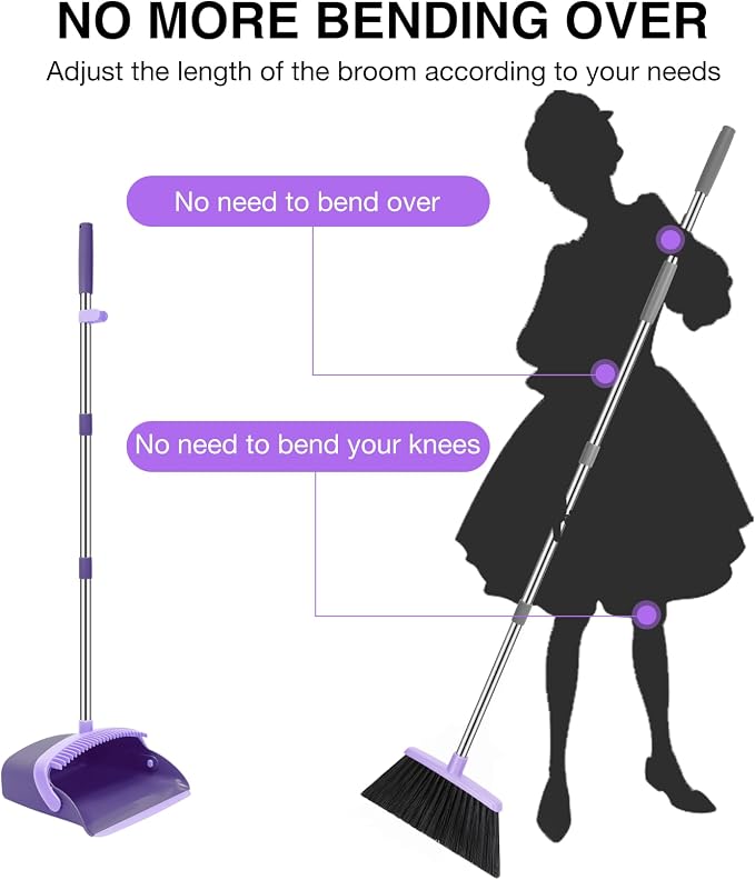 NACENA Broom and Dustpan Set, 52-in Long Adjustable Handle Broom Dustpan Combo - Image 3