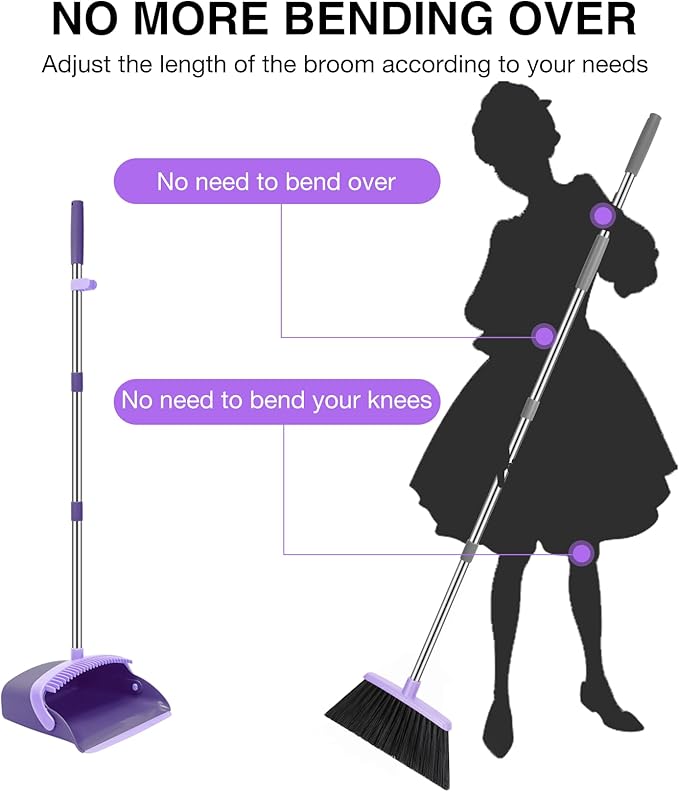 NACENA Broom and Dustpan Set, 52-in Long Adjustable Handle Broom Dustpan Combo - Image 3