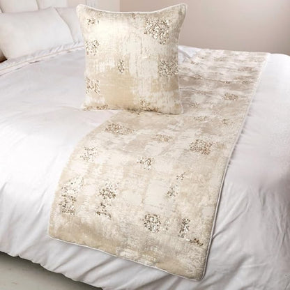 The HomeCentric Ivory Bed Runner, CA King Size 86"x18" Decorative Bed Runner with 2 Matching Pillow Cover, Ivory Velvet Bed Scarf in Foil Velvet with Sequin - Creative Grudge