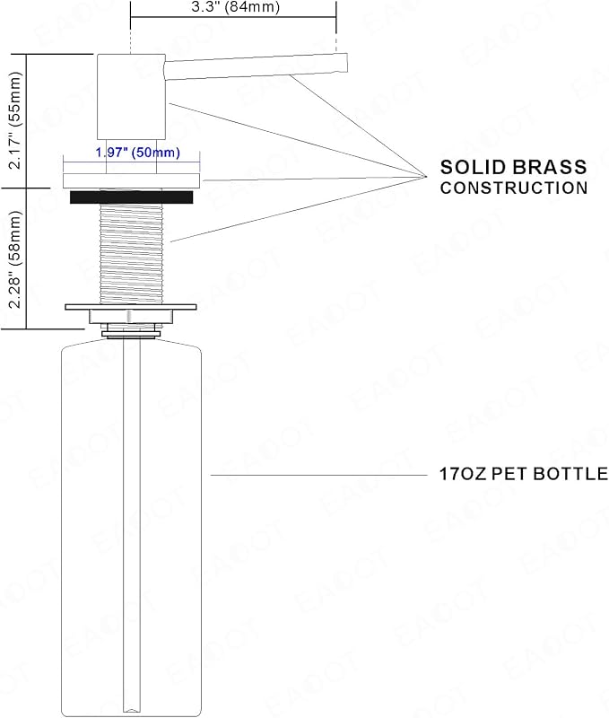 All Brass Soap Dispenser for Kitchen Sink Countertop Sink Soap Dispenser 17 OZ - Image 7