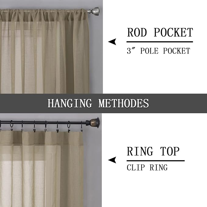 Tollpiz Sheer Curtains Linen Textured Living Room Curtain Sheers Light - Image 5