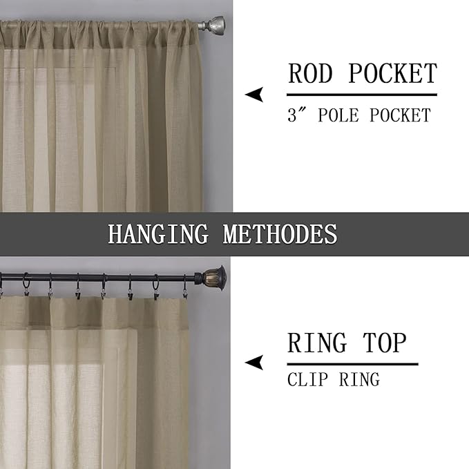 Tollpiz Sheer Tier Curtains Kitchen Linen Textured Half Curtain Sheers Light - Image 5