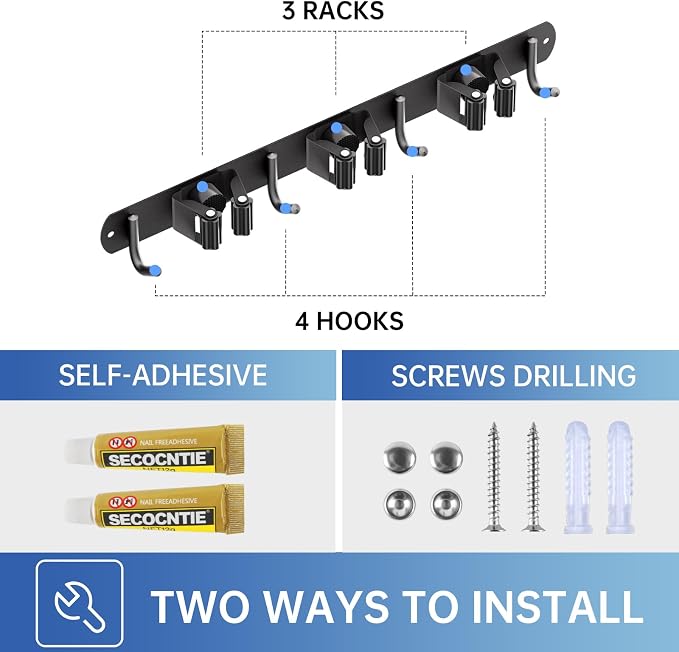ZONGOOL 2 Pack Mop Broom Holder Wall Mount, Broom Organizer Storage Tool Racks - Image 6