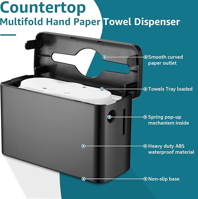 Multifold Paper Towel Dispenser Countertop, Heavy Duty Wide-Design, 300-Sheet - Image 6