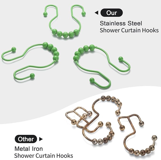 Goowin Shower Curtain Hooks, Stainless Steel Shower Curtain Hangers, Double - Image 2