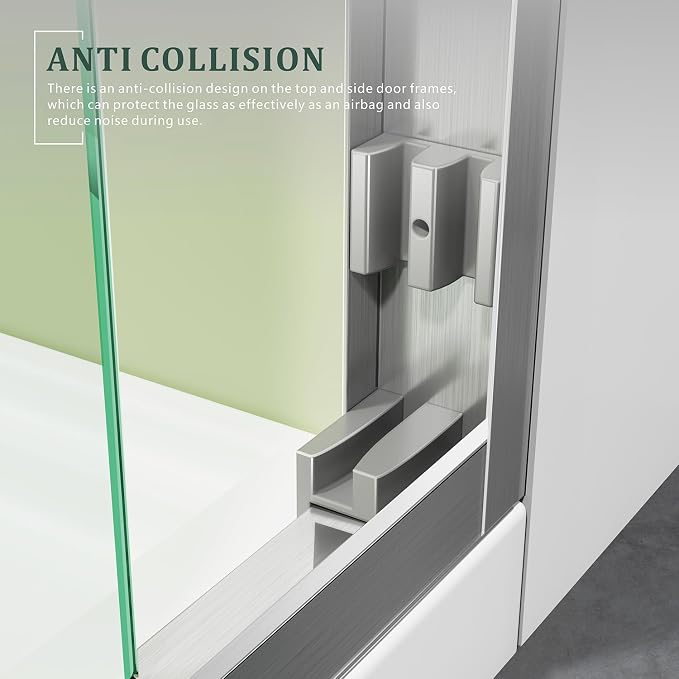 Brushed Nickel Glass Shower Door, Waterproof Design Double Sliding Stainless - Image 9