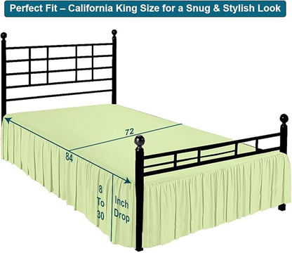 Shreem Linen Ruffled Bed Skirt with Split Corners, Gathered Style, 100% Microfiber, 30-Inch Drop, Dust Ruffle Bedskirt with Platform, Cal-King, Sage