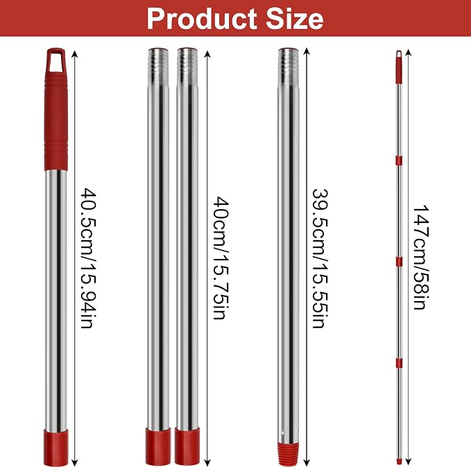 4 Section Stainless Spin Mop Replacement Handle - Image 3