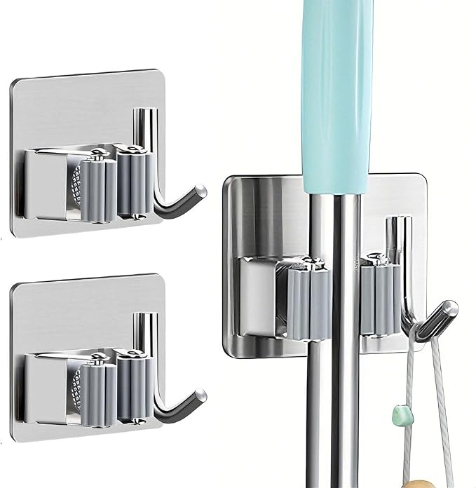 Broom Holder Wall Mount Hanger Holder Wall Mount, 2 Pack Mop and Broom Hooks by Unknown