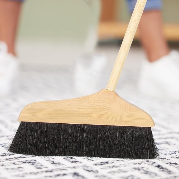 Mikikit Horsehair Broom with Long Handle Soft Pine Bristles Anti-Static Home - Image 7