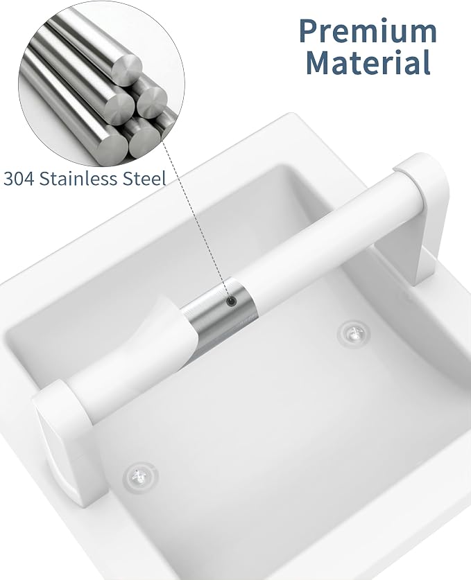 Recessed Toilet Paper Holder for Regular Rolls White 2 Pack, Pivoting Toilet - Image 3