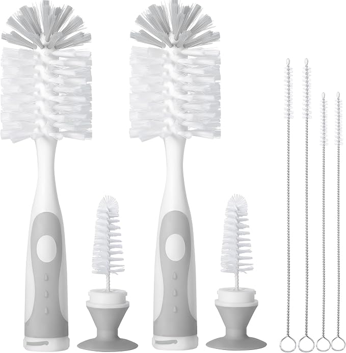 2 Pack Baby Bottle Brush with 4 Pack Straw Brushes, 10.2" Nylon Brushe with by CAREBABYMORE
