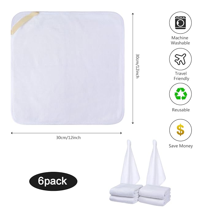 SINLAND Microfiber Facial Cloths Fast Drying Washcloth 12inch x 12inch White 6 - Image 3