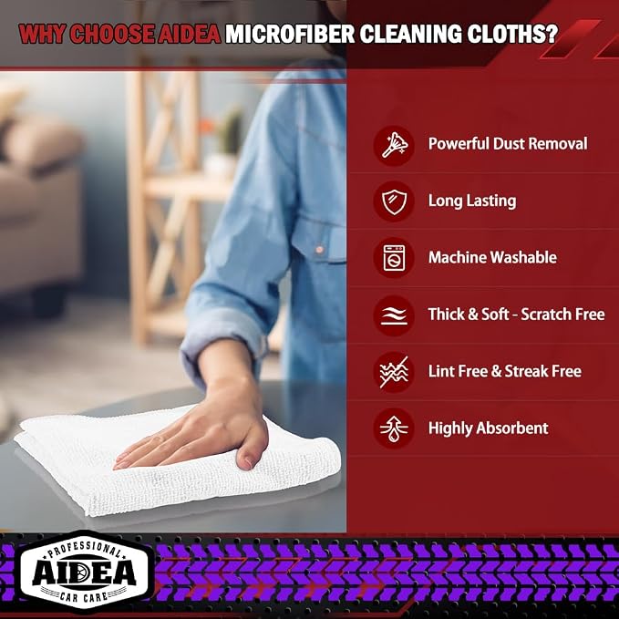 AIDEA Microfiber Cleaning Cloth White 5PK, Microfiber Towels - Image 3