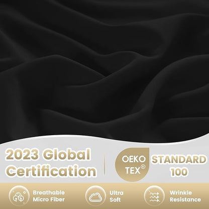 Twin XL Sheet Set - 3 Piece Silky Soft Breathable Bed Sheet & Pillowcase Set, 16" Deep Pocket Hotel Luxury Wrinkle Free Easy Care Bedding Sheets, Black