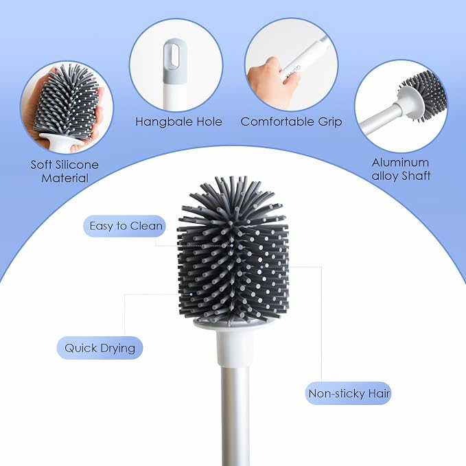 Toilet Cleaner Brush, Silicone Toilet Brush+Pumice Stone - Image 4