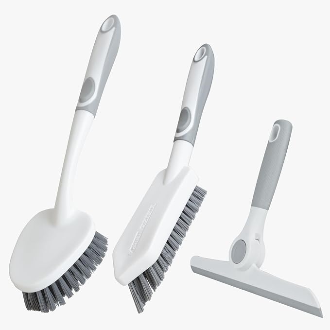 3 Pack Heavy-Duty Scrub Brush Set, Grout Brush, Shower Squeegee, Shower by BRUSHFAMILY