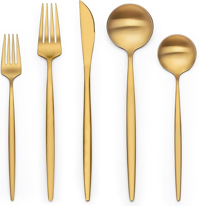 20 Piece Gold Silverware Set for 4, Terlulu Stainless Steel Flatware Set by Terlulu