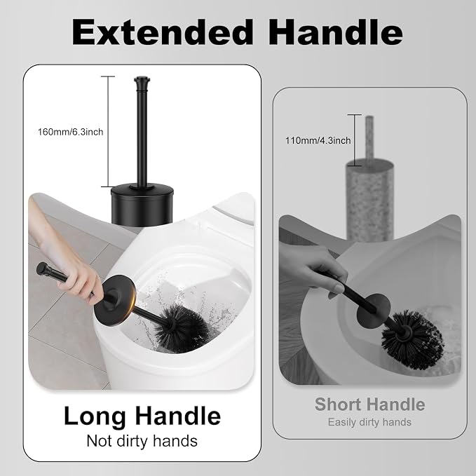 Black Toilet Brush and Holder，Extra Long Handled Toilet Brush - Image 5