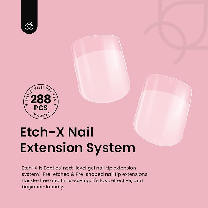 Beetles Gel Nail Tips 288Pcs Extra Short Square Etch-X Fake Nails Half Matte - Image 2