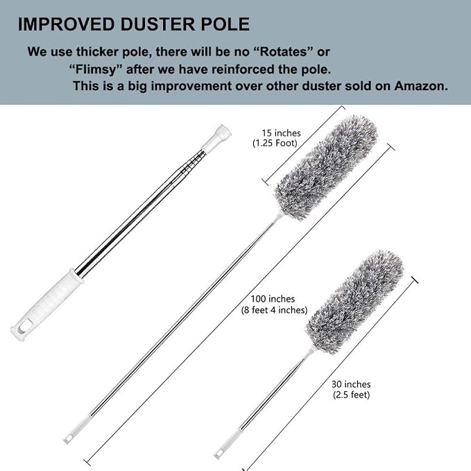 Microfiber Feather Duster with Extendable Pole, 30-100 inches Extra Long Cobweb - Image 5