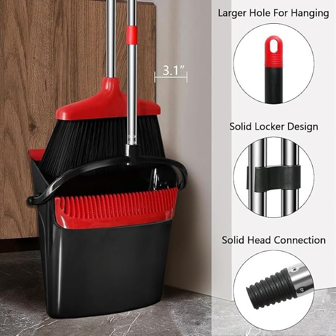 Broom and Dustpan Set, 43-in Long Adjustable Handle Broom Dustpan Combo - Image 5