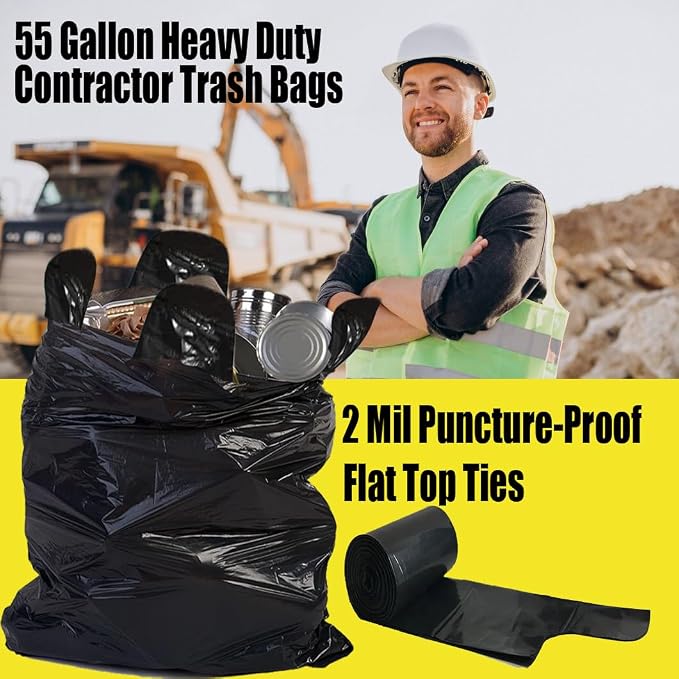 Contractor Heavy Duty Trash Bags 55 Gallon | 10 Count | 2 MIL | 36" X 56" | - Image 4