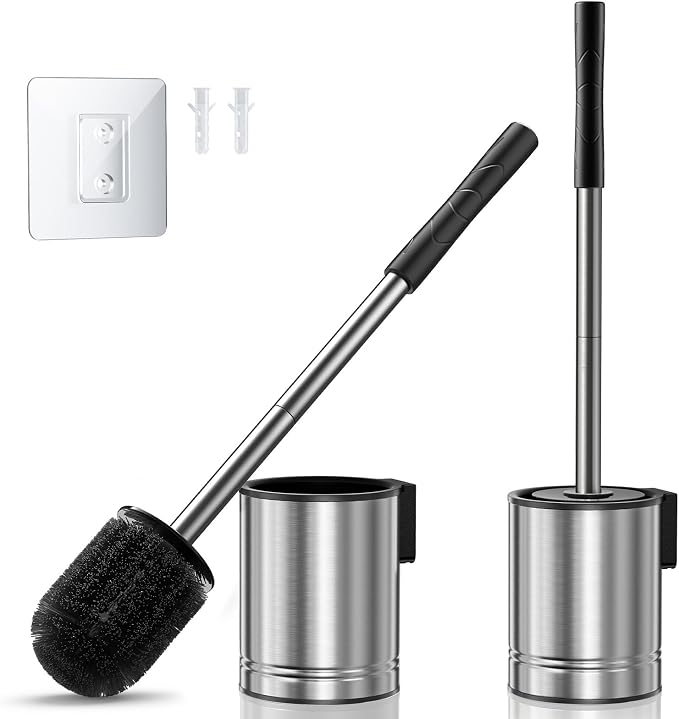 HAMITOR Toilet Brush and Holder Set: 2 Pack Stainless Steel Rustproof Kits by HAMITOR