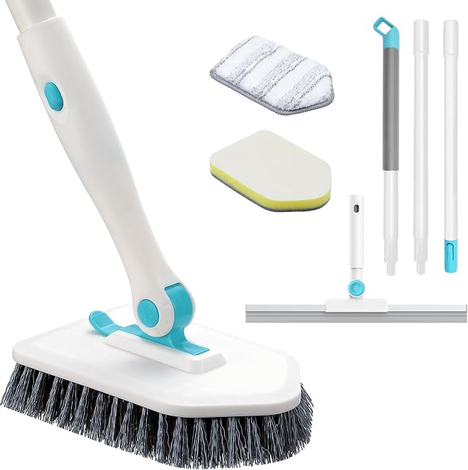 nacena Shower Scrubber with Long Handle, 4 in 1 Tile Tub Scrubber Brush with 3 by NACENA