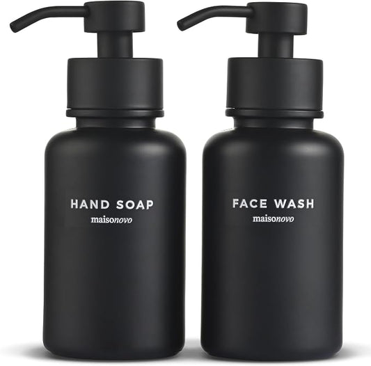 MaisoNovo Glass Foaming Soap Dispenser 14 Oz | Black Glass Black Pumps x 2 by MaisoNovo-TheArtofSustainableLiving