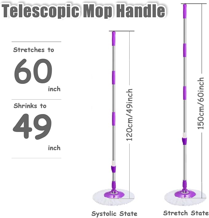 Extended Spin Mop Replacement Mop Handle, Upgraded 60-inch 360 Degrees Rotating - Image 6