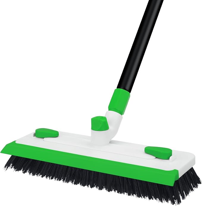 Floor Scrub Brush with Long Handle, 3-in-1 Scrape Scrubber Brush with Squeegee by Unknown